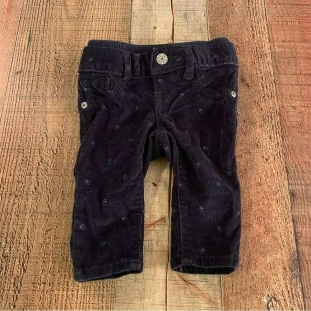 Gap Baby Girls Size 0-3M Navy Blue Corduroy Pants With Flowers